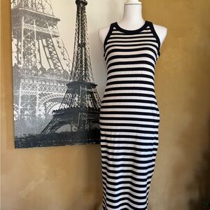 Elie Tahari Blue and White Striped Midi Dress